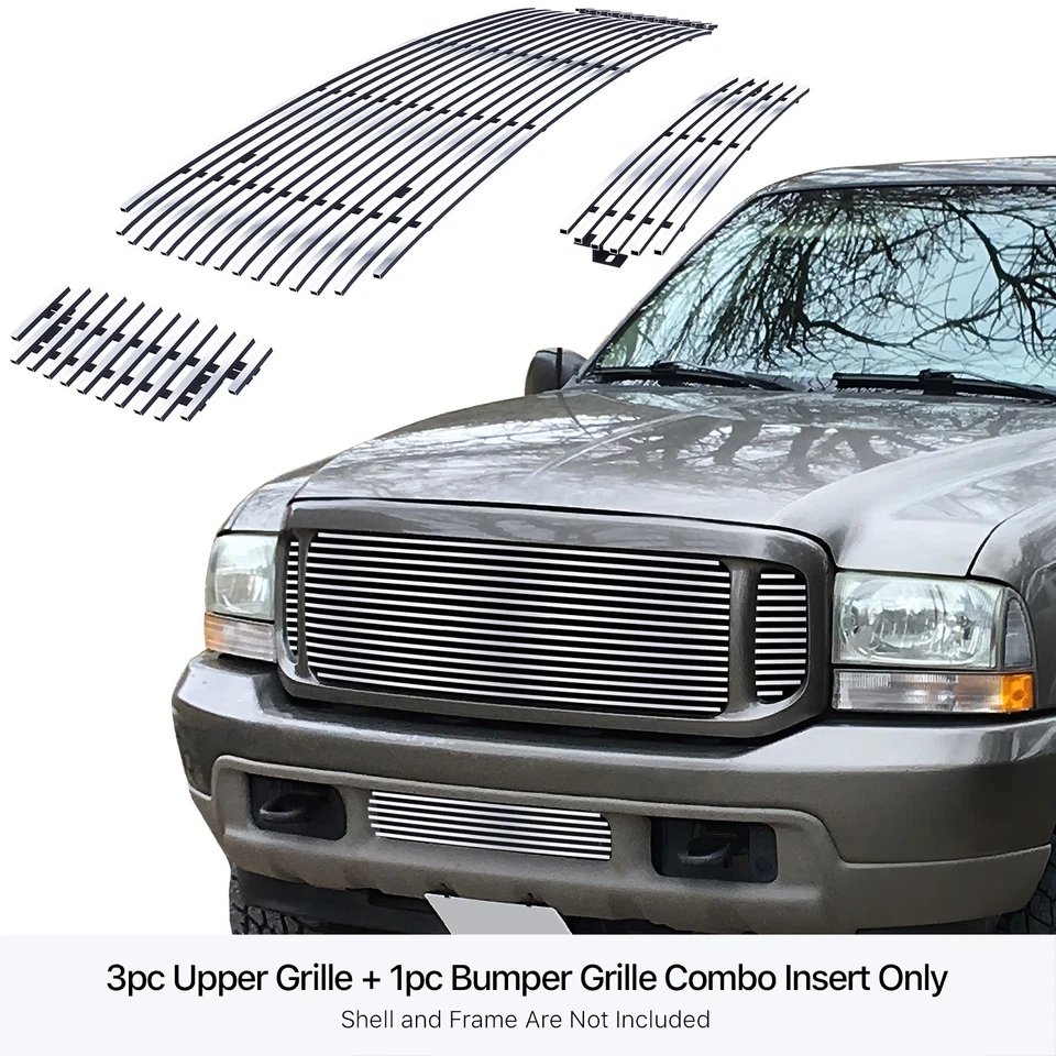 Combo de inserción de rejilla de cromo inoxidable para Ford F-250/350 1999-2004 sin faros antiniebla Foto 3 de 4