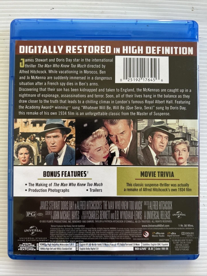 Blu Ray - THE MAN WHO KNEW TOO MUCH (1955) Region A - James Stewart - Doris Day - image 2 of 2