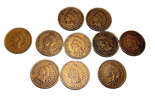 LOT OF 10 Indian Head Cent Pennies in VG+ to Fine1902/03/04/05/06/07/08+3 more