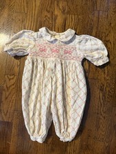 Vintage Polly Flinders Heirloom Corduroy Smocked Romper Size 3 Months