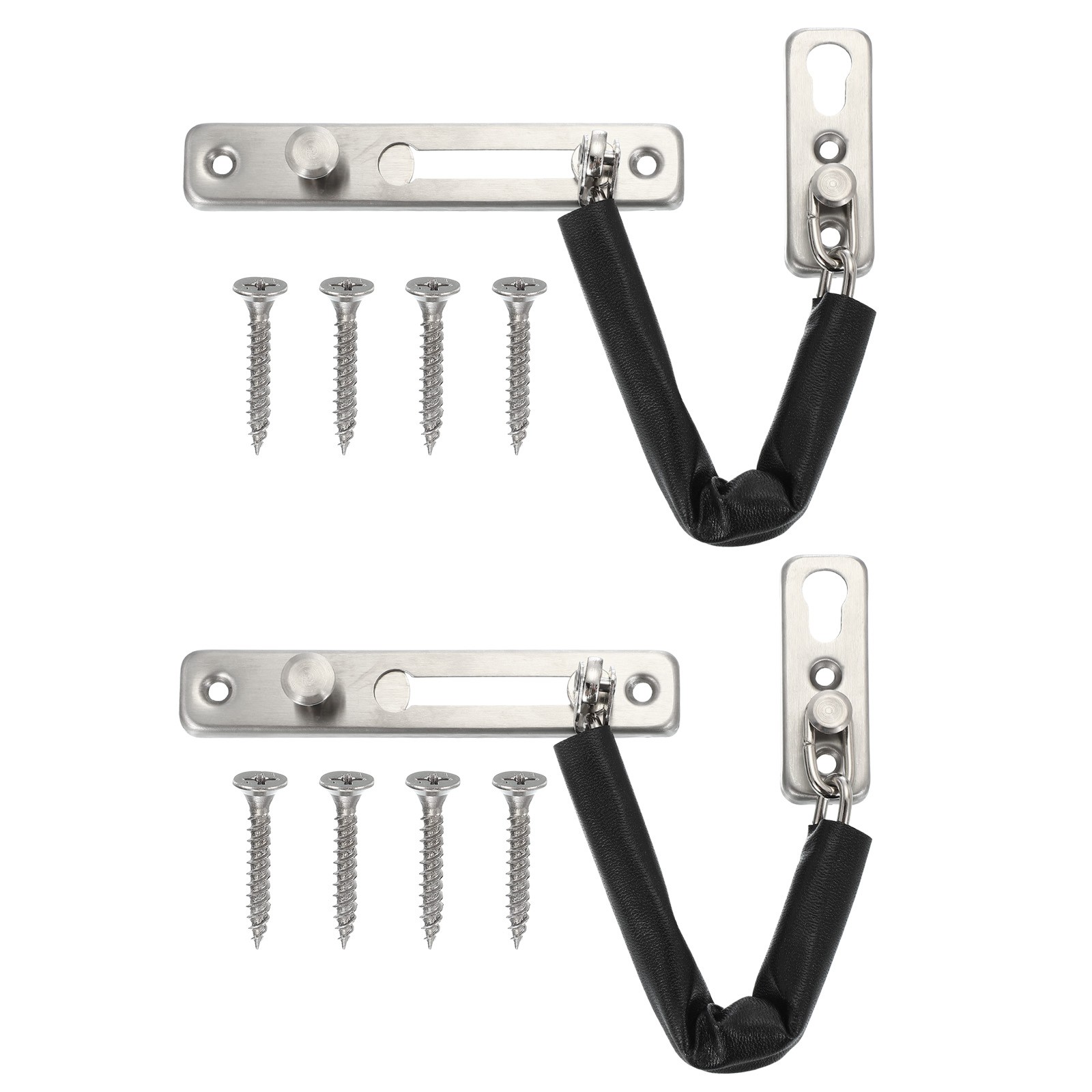 2 Pcs Door Chain Lock Latch Door Guard Protect with 8 Pcs Screws Silver