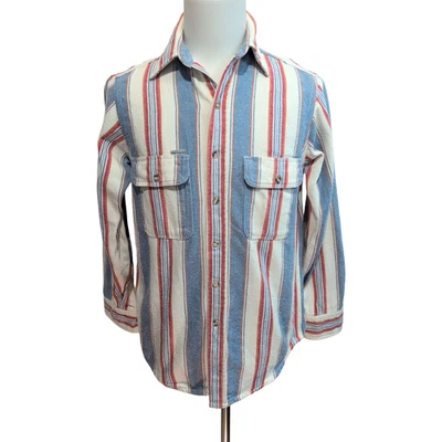 Chemise Carhartt S Flanelle Rayures Bleu Blanc Rouge 100% Coton 2 Poches - Photo 1/4