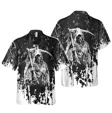 Grim Reaper Hawaiian Shirt   Gothic Skull Death Scythe Dark Art Summer Top