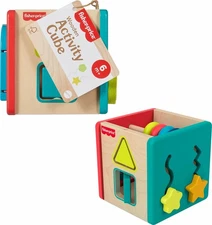 Fisher-Price Wooden Activity Cube, Busy Fine Motor Developmental Toy for Baby