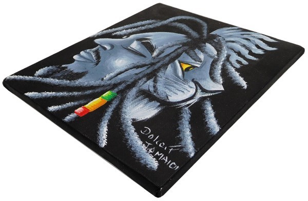 Original Bob Marley & Lion Acrylic Painting 6x7