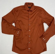 Kenneth Cole Slim Fit Non Iron Stretch Dress Shirt Rust 15 32/33 Mens
