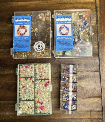 Bead Lot   4 Opened Cases Glass Beads Mixed Colors & Shapes Craft Jewelry Making