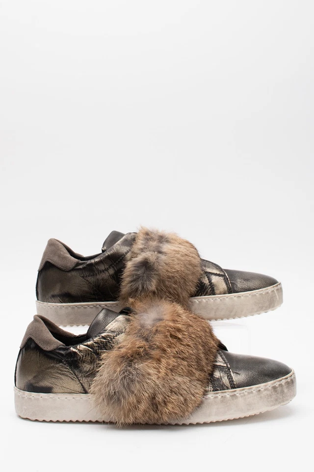 Sneakers OVYE in pelle EU 37 UK 4 US 7 look sporco e indossato metallizzato Made in Italy - Immagine 2 di 4