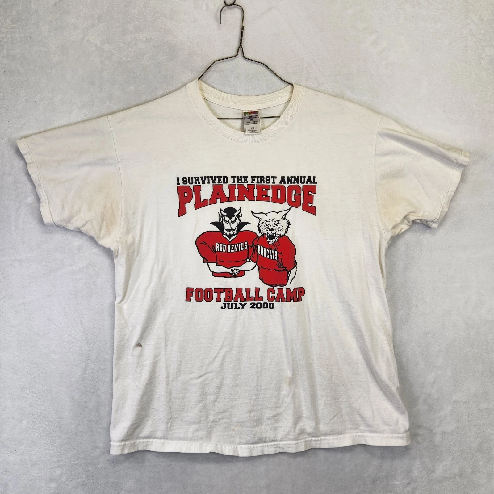Plainedge Football Camp Tee Mens XL 2000 Red Devils Bobcats Y2K Shirt