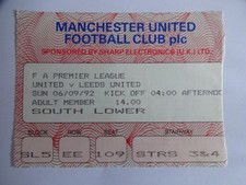Ticket Stub - MANCHESTER UNITED V LEEDS UNITED PREMIER LEAGUE - 1992-93