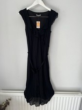 Vintage 00s M&S Black Chiffon Boas Dress Flower Belt UK10 BNWT dead stock