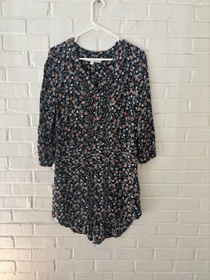 Veronica Beard August Boho Shirt Dress Floral Bird Print Pintuck 100% Silk SZ 4