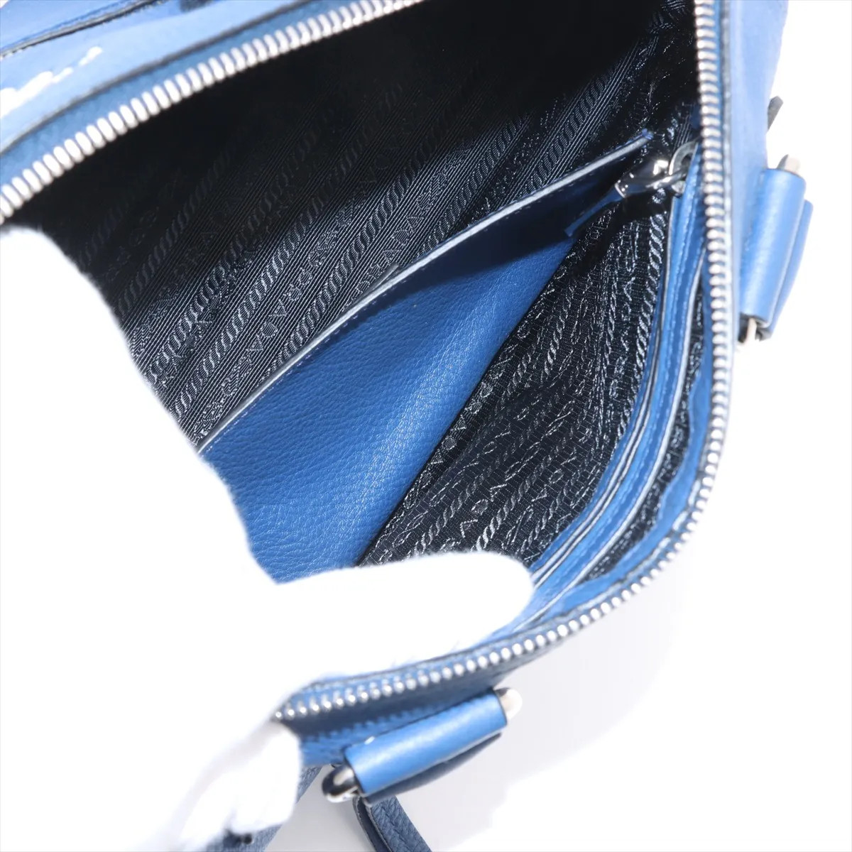 Prada Leather 2 Way Handbag Blue thumbnail 9