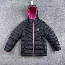Zeroxposur ZX Puffer Jacket Girls 7/8 Hot Pink Black Winter Coat Hooded Full Zip