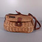 Vintage Wicker & Leather Fishing Creel Basket With Strap Great Condition