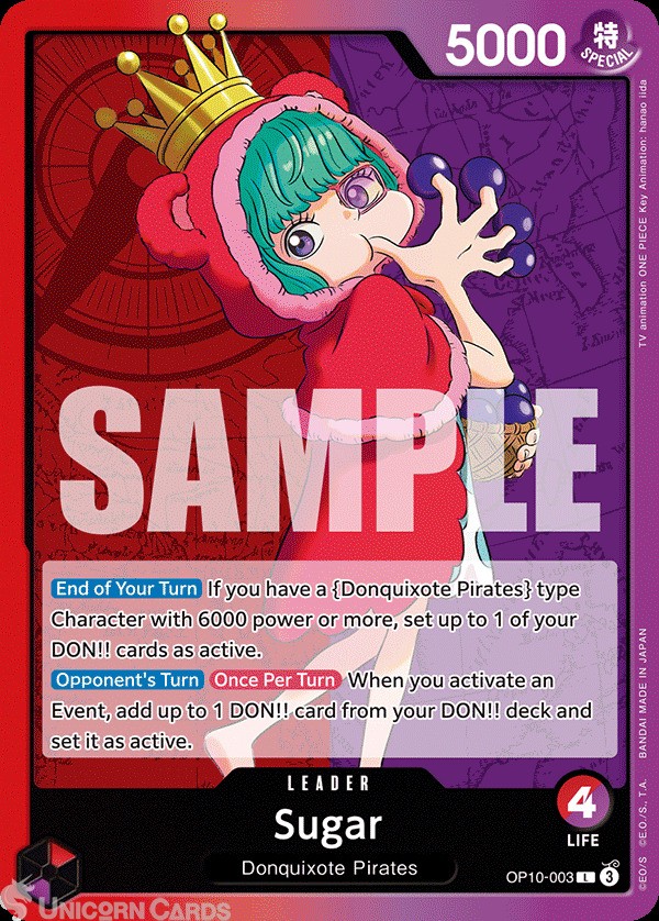 OP10-003 Sugar : Leader English One Piece TCG Card : OP10: Royal Blood