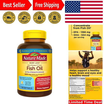 #ad Extra Strength Omega 3 Fish Oil 2800mg 60 Softgels for Heart amp; Brain Health $49.39