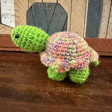 Handmade Crochet Turtle Plush Toy Green Multicolor Shell