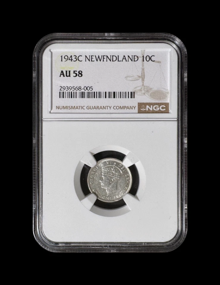 CANADA. 1943, 10 Cents, Silver, C - NGC AU58 - KGVI, Newfoundland - Image 2 of 4