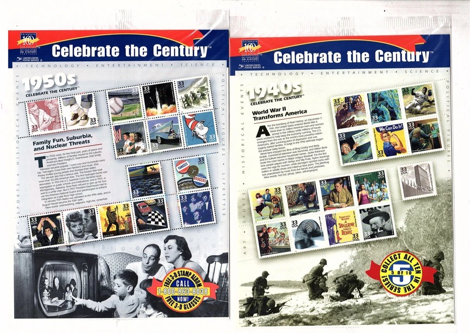 Celebrate the Century  US Stamps  Scott 3182-91   1900s-1990s CV $265 (bb12 - Image 3 of 4