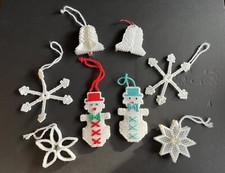 Lot of 8 Plastic Needlepoint Christmas Ornaments Handmade Cross Stitch