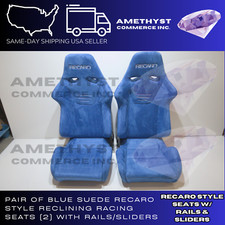 Pair 2 Reclinable Slider Seats For Recaro Style Sr-s Blue Suede Seat Sportster