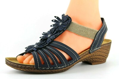 Inblu Damen-Sandalen UK 5 EU 38 dunkelblau Blumendekor Keilabsatz Sommer Schuhe