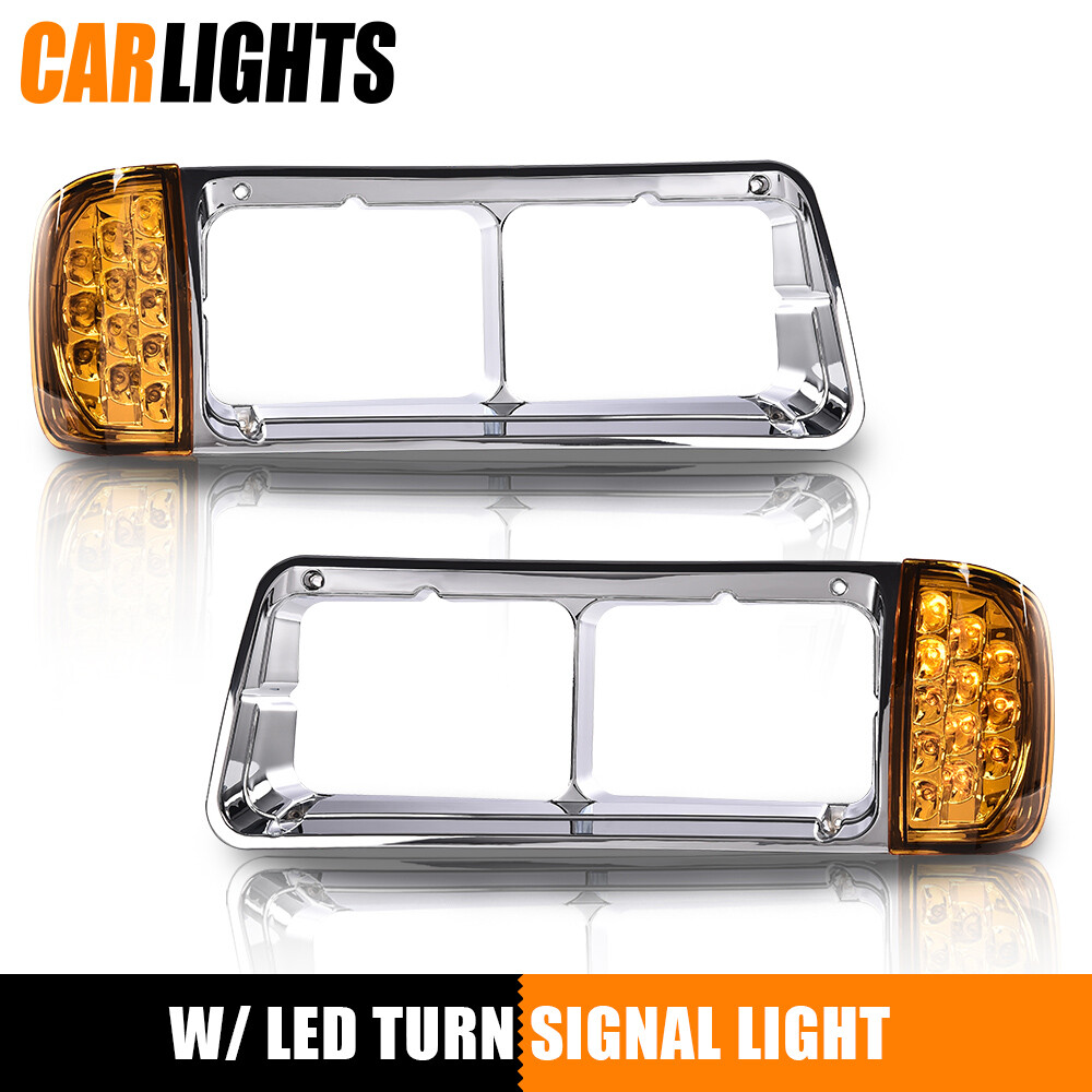 Fit For Freightliner FLD120 Headlight Bezel W/LED Turn Signal