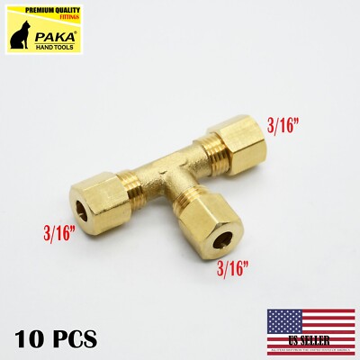 10 PCS   3/16''  Brass Compression Fitting Tee Union