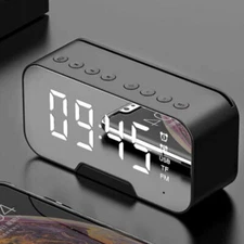 Digital Alarm Clock FM Radio Wireless Bluetooth Mirror LED With Speaker Portable