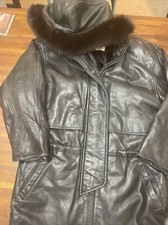 Women's Marc Ny Black Leather Hooded Full Zip Jacket W/ Fur Trim Hood Size L/xl