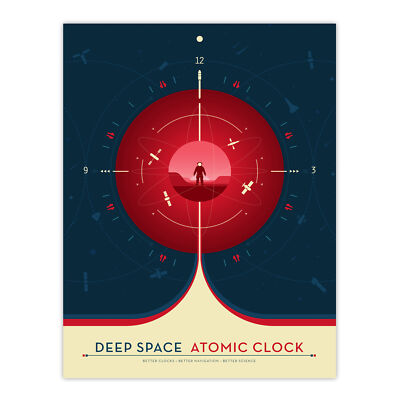Deep Space Atomic Clock Red Earth Orbit Spacecraft NASA Wall Art Poster Print