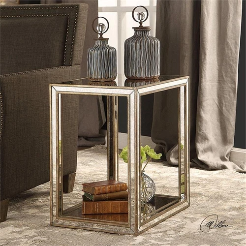 Uttermost Julie Contemporary MDF Wood Mirrored End Table in Antique Gold - Picture 5 of 6