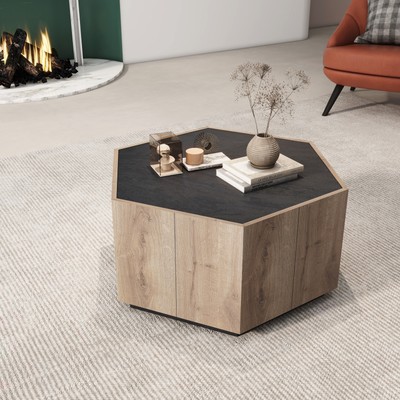 Rural Retro Coffee Table 2 Drawers - Black & Warm Oak Fits