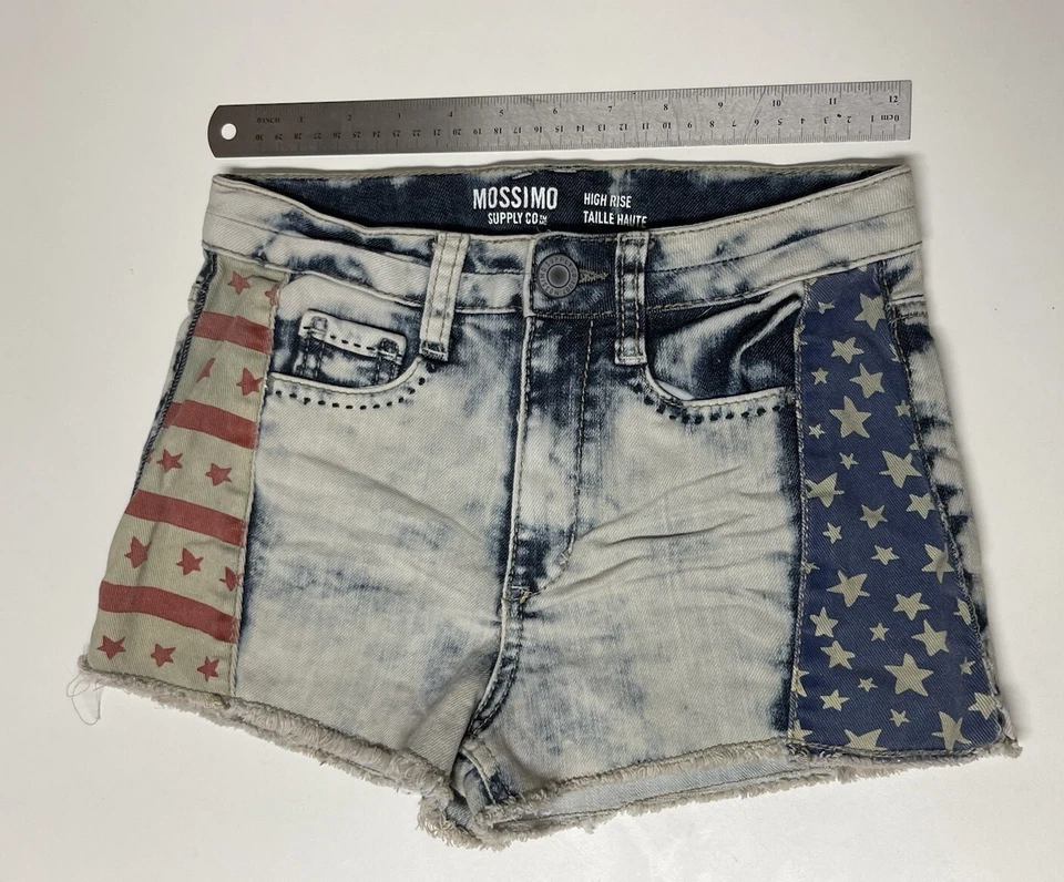 Pantalones cortos de mezclilla Mossimo Supply Co para mujer talla 3 estrellas y rayas americanas 4 de julio Foto 4 de 4