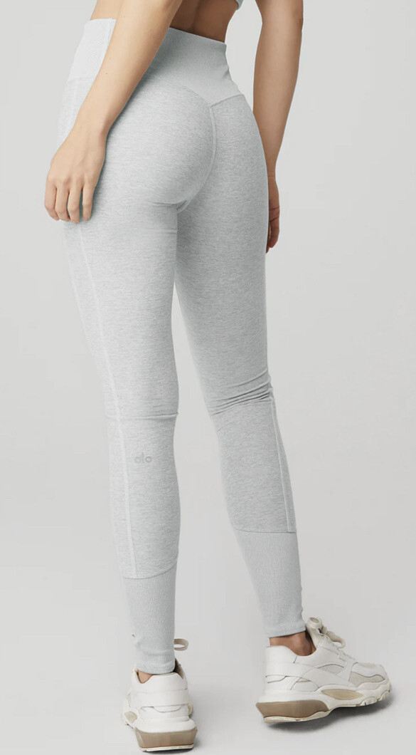Alo Yoga Womens XS Gray Hi-Rise Regular Fit Rib Banded Leggings