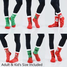 Christmas Socks Holiday Prints Fleece Lined Non-Slip Adult  Kid's Size Included