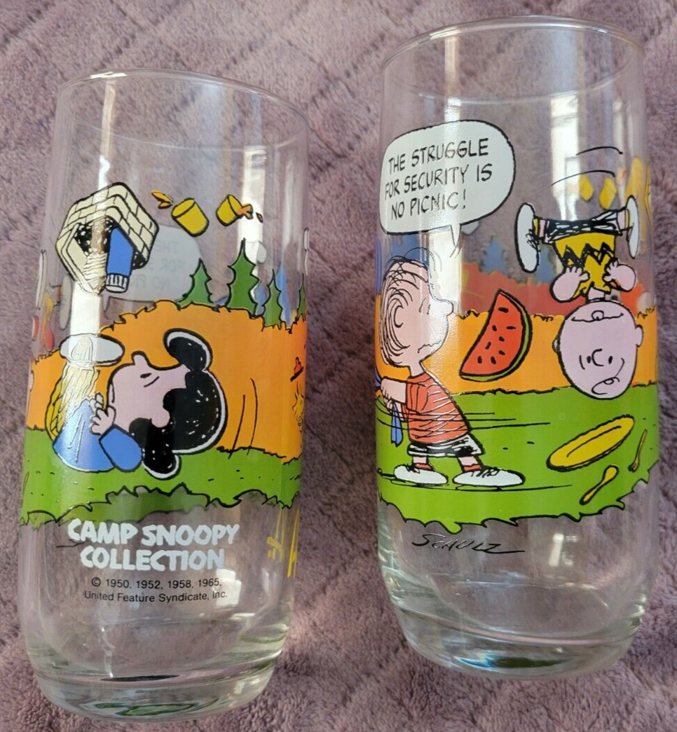 Vintage McDonalds Peanuts Camp Snoopy Collection Glasses Set Of 2 
