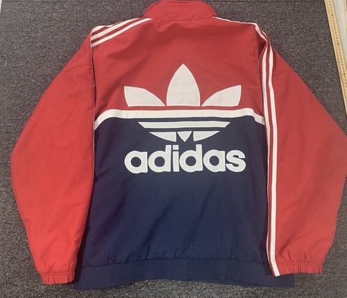 Adidas 90s Full Zip Windbreaker Track Jacket Mens XL Red Navy Trefoil - Picture 8 of 10