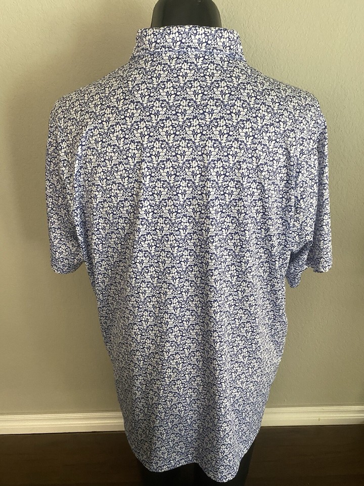 DONALD ROSS Men'sLarge Blue Floral Golf Polo Shirt Stretch MINT!! eBay