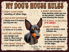 English Toy Terrier My Dog's House Rules Retro Metal Tin Sign Plaque Novelty