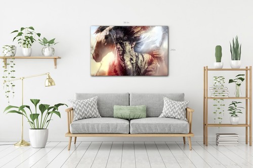 Native American Indian Warrior Chief Canvas Wall Art Picture Print - Picture 7 of 8