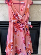 NWT ($129) Calvin Klein Peachy Pink Midi Dress~ Fit to Waist & Flares Size 8