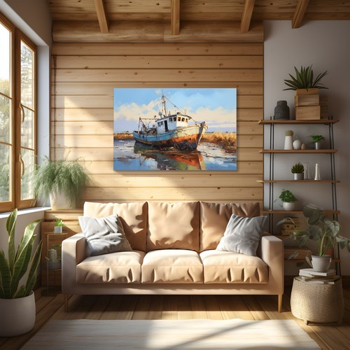 Antiguo barco de pesca de colección impresión al óleo lienzo enmarcado arte de pared decoración costera - Imagen 6 de 11