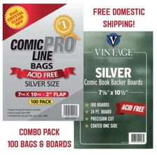 Comic ProLine Bags & Boards 100 Each (Silver Size) Top-Quality - FREE Shipping!