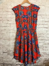 Collective Concepts Dress Womens Large Red & Blue Floral A Line Midi Flowy