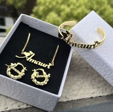 Children s Infant Toddler Name Jewelry Set Necklace Bangle 18mm Mini Hoops