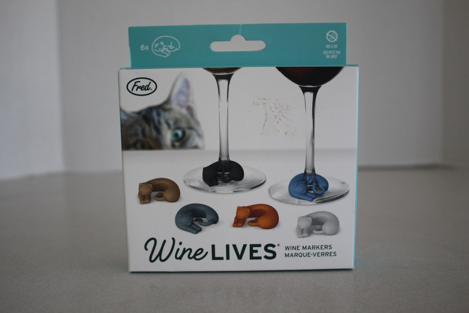Genuine FRED Social Climbers Sleepy Cats Wine Glass Charms Markers Pack