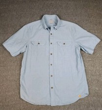 Carhartt Shirt Mens Large Blue Chambray Short Sleeve Cotton Button Down Work