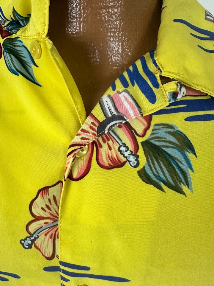 复古 90 年代经典汽车夏威夷衬衫男式大号花卉涤纶票房 — 第 3/4 张图片